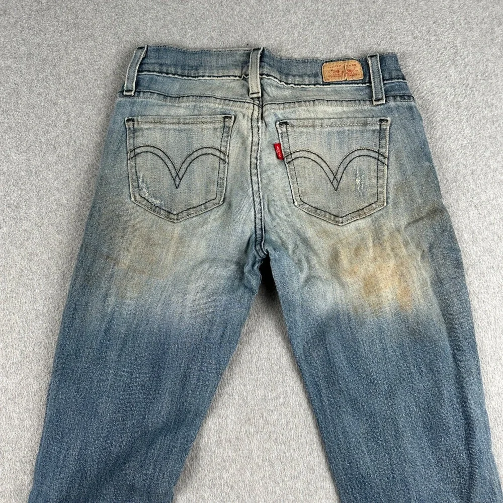 Levi's Jeans Womens 3 524 Too Superlow Blue Straight Leg Denim Distressed